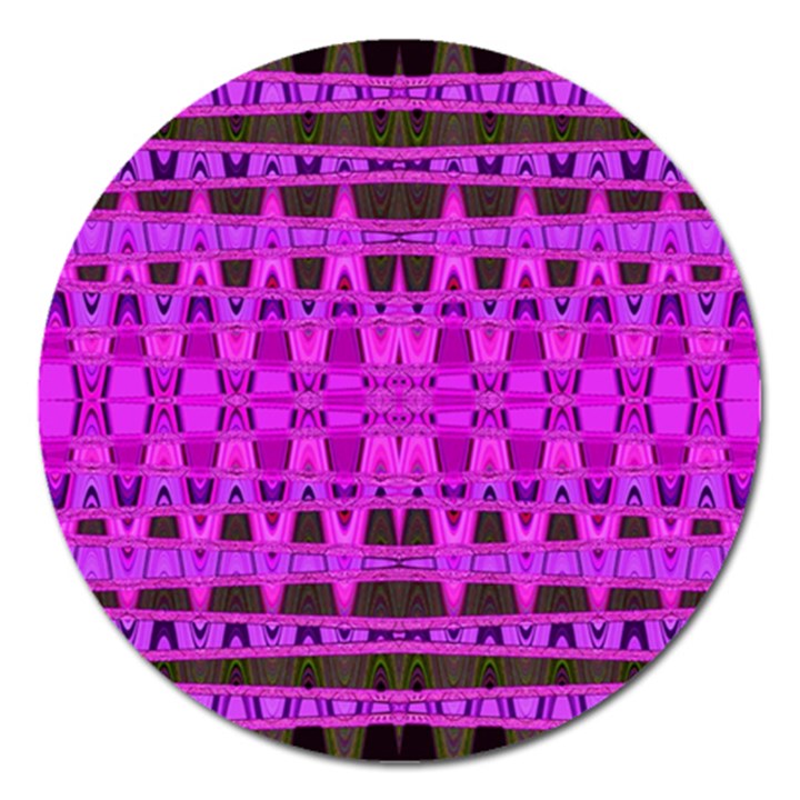 Bright Pink Black Geometric Pattern Magnet 5  (Round)