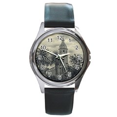 San Luis Church Otavalo Ecuador Round Metal Watch by dflcprints