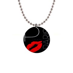 Greetings From Paris Red Lipstick Kiss Black Postcard Button Necklaces by yoursparklingshop