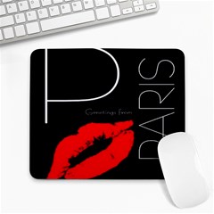 Greetings From Paris Red Lipstick Kiss Black Postcard Large Mousepads by yoursparklingshop