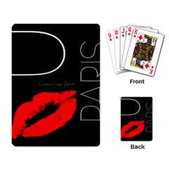 Greetings From Paris Red Lipstick Kiss Black Postcard Playing Card by yoursparklingshop