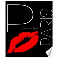 Greetings From Paris Red Lipstick Kiss Black Postcard Canvas 8  X 10  by yoursparklingshop