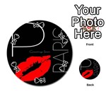 Greetings From Paris Red Lipstick Kiss Black Postcard Playing Cards 54 (Round)  Front - SpadeK