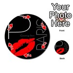 Greetings From Paris Red Lipstick Kiss Black Postcard Playing Cards 54 (Round)  Front - HeartJ