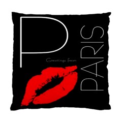 Greetings From Paris Red Lipstick Kiss Black Postcard Standard Cushion Case (two Sides) by yoursparklingshop