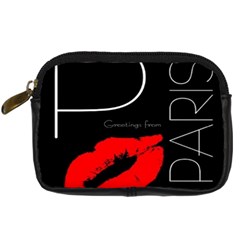 Greetings From Paris Red Lipstick Kiss Black Postcard Digital Camera Cases by yoursparklingshop