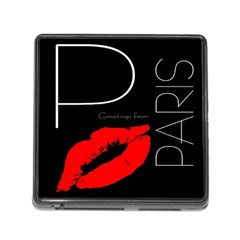 Greetings From Paris Red Lipstick Kiss Black Postcard Memory Card Reader (square) by yoursparklingshop