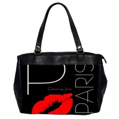 Greetings From Paris Red Lipstick Kiss Black Postcard Office Handbags (2 Sides)  by yoursparklingshop