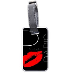 Greetings From Paris Red Lipstick Kiss Black Postcard Luggage Tags (one Side)  by yoursparklingshop