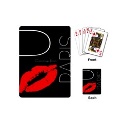 Greetings From Paris Red Lipstick Kiss Black Postcard Playing Cards (mini)  by yoursparklingshop