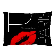 Greetings From Paris Red Lipstick Kiss Black Postcard Pillow Case (two Sides)