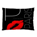 Greetings From Paris Red Lipstick Kiss Black Postcard Pillow Case (Two Sides) Back