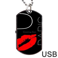 Greetings From Paris Red Lipstick Kiss Black Postcard Dog Tag Usb Flash (one Side) by yoursparklingshop