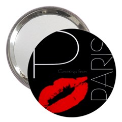 Greetings From Paris Red Lipstick Kiss Black Postcard 3  Handbag Mirrors by yoursparklingshop