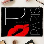 Greetings From Paris Red Lipstick Kiss Black Postcard Cosmetic Bag (XXXL)  Back