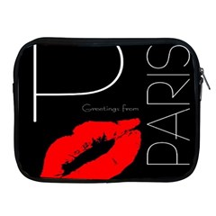 Greetings From Paris Red Lipstick Kiss Black Postcard Apple Ipad 2/3/4 Zipper Cases by yoursparklingshop