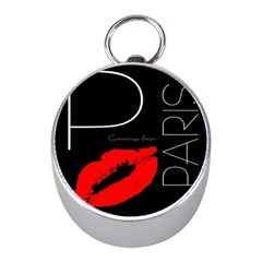 Greetings From Paris Red Lipstick Kiss Black Postcard Mini Silver Compasses by yoursparklingshop