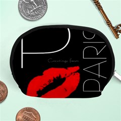 Greetings From Paris Red Lipstick Kiss Black Postcard Accessory Pouches (medium) 