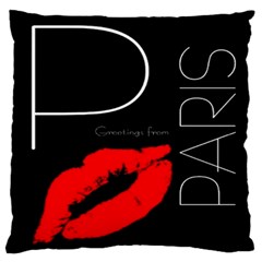 Greetings From Paris Red Lipstick Kiss Black Postcard Standard Flano Cushion Case (one Side) by yoursparklingshop