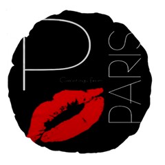 Greetings From Paris Red Lipstick Kiss Black Postcard Large 18  Premium Flano Round Cushions