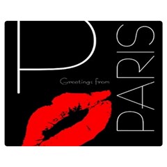 Greetings From Paris Red Lipstick Kiss Black Postcard Double Sided Flano Blanket (medium) 