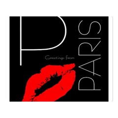 Greetings From Paris Red Lipstick Kiss Black Postcard Double Sided Flano Blanket (large) 