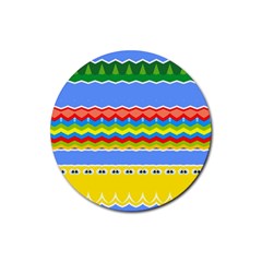 Colorful Chevrons And Waves                 			rubber Coaster (round) by LalyLauraFLM