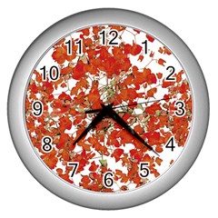 Vivid Floral Collage Wall Clocks (silver)  by dflcprints