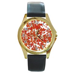 Vivid Floral Collage Round Gold Metal Watch by dflcprints