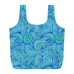 Abstract Blue Wave Pattern Full Print Recycle Bags (l) 