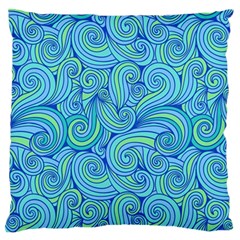 Abstract Blue Wave Pattern Large Flano Cushion Case (one Side)