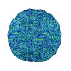 Abstract Blue Wave Pattern Standard 15  Premium Flano Round Cushions