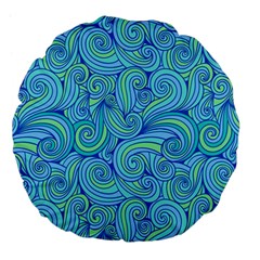 Abstract Blue Wave Pattern Large 18  Premium Flano Round Cushions