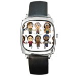 The Walking Dead   Main Characters Chibi   Amc Walking Dead   Manga Dead Square Metal Watch Front