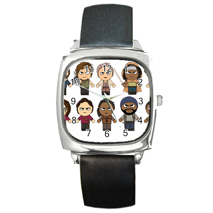 The Walking Dead   Main Characters Chibi   Amc Walking Dead   Manga Dead Square Metal Watch