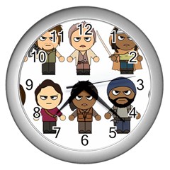 The Walking Dead   Main Characters Chibi   Amc Walking Dead   Manga Dead Wall Clocks (silver)  by PTsImaginarium