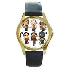 The Walking Dead   Main Characters Chibi   Amc Walking Dead   Manga Dead Round Gold Metal Watch by PTsImaginarium