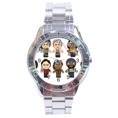 The Walking Dead   Main Characters Chibi   Amc Walking Dead   Manga Dead Stainless Steel Analogue Watch by PTsImaginarium