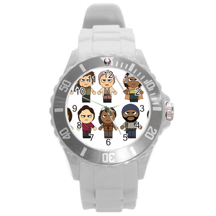 The Walking Dead   Main Characters Chibi   Amc Walking Dead   Manga Dead Round Plastic Sport Watch (L)