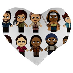 The Walking Dead   Main Characters Chibi   Amc Walking Dead   Manga Dead Large 19  Premium Flano Heart Shape Cushions by PTsImaginarium