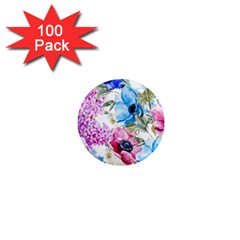 Watercolor Spring Flowers 1  Mini Magnets (100 Pack)  by TastefulDesigns