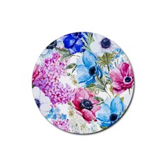 Watercolor Spring Flowers Rubber Coaster (round)  by TastefulDesigns