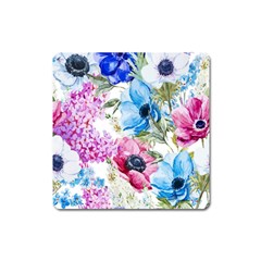 Watercolor Spring Flowers Square Magnet