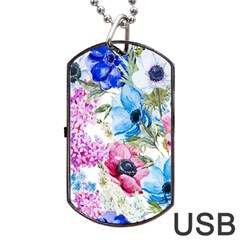 Watercolor Spring Flowers Dog Tag Usb Flash (one Side)