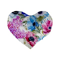 Watercolor Spring Flowers Standard 16  Premium Flano Heart Shape Cushions