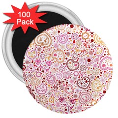 Ornamental Pattern With Hearts And Flowers  3  Magnets (100 Pack)