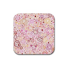 Ornamental Pattern With Hearts And Flowers  Rubber Coaster (square) 