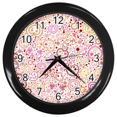 Ornamental Pattern With Hearts And Flowers  Wall Clocks (black)