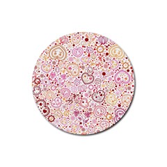 Ornamental Pattern With Hearts And Flowers  Rubber Round Coaster (4 Pack) 