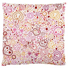 Ornamental Pattern With Hearts And Flowers  Large Flano Cushion Case (two Sides)